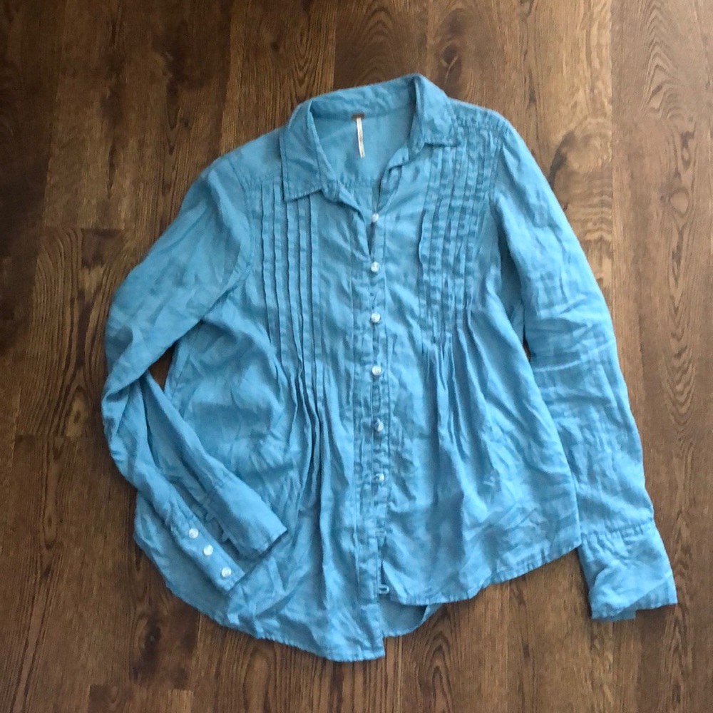 Blue linen button-down